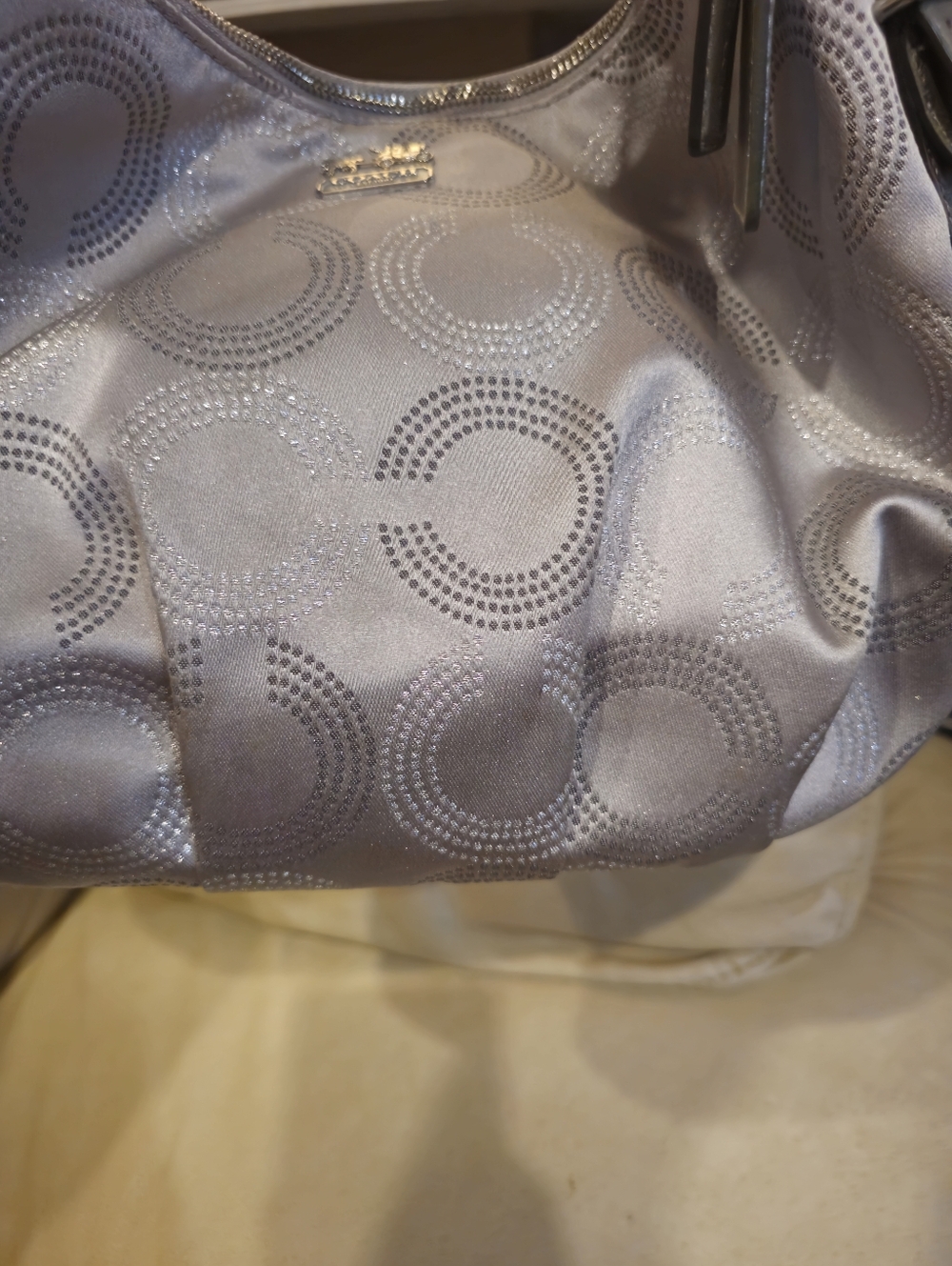 Coach Silver-Gray Circle-Pattern Hobo Bag